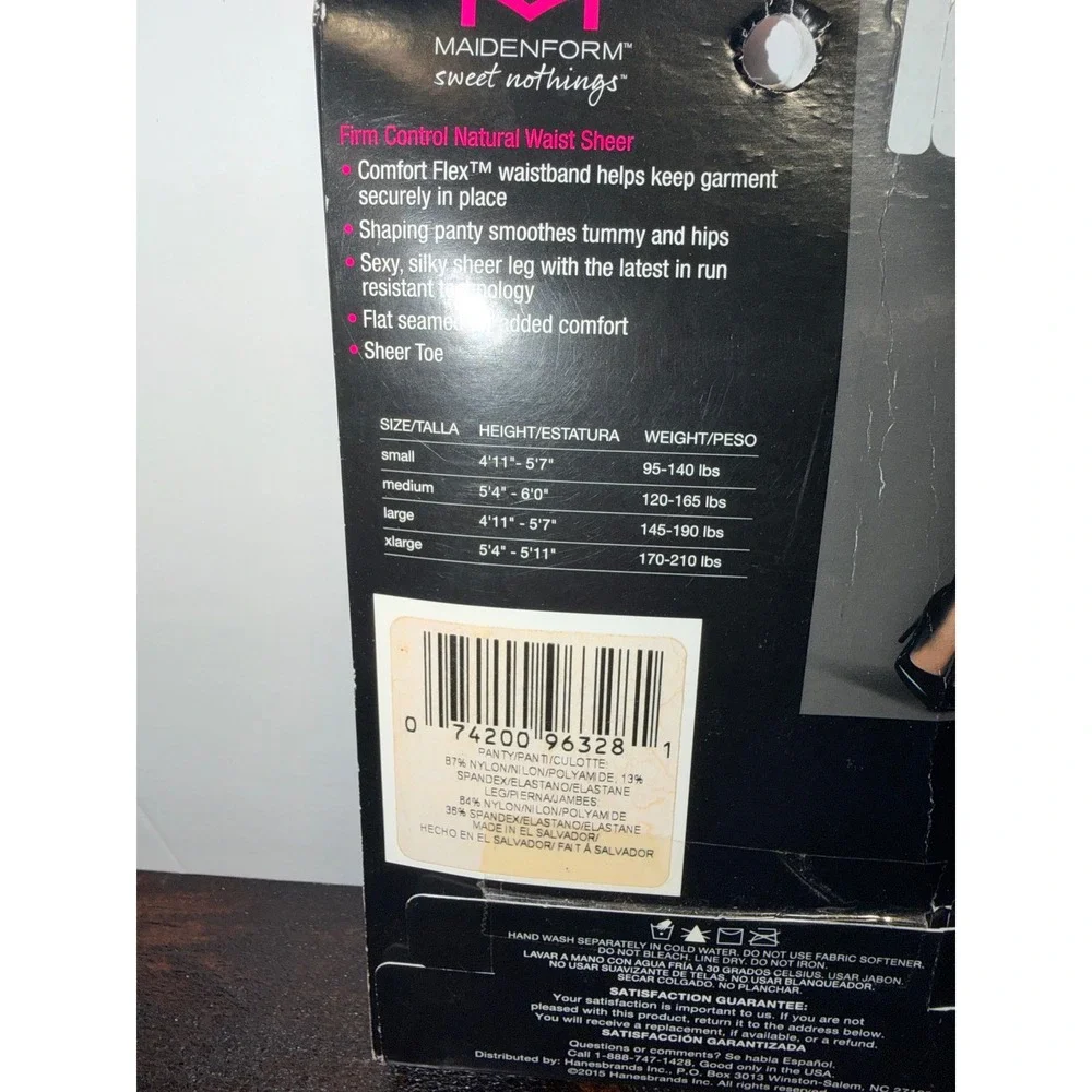 Maidenform Sweet Nothings Shaping Sheers‎ Black Firm Control Tights XL 96328